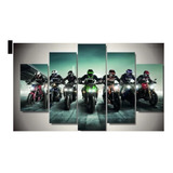 Quadro Motos Amigos   Moderno 5 Peças Mosaico Mdf6mm