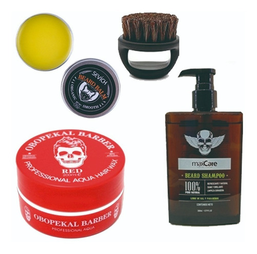 Kit Barba Cepillo + Cera + Aceite Barbería Hombre Regalo 