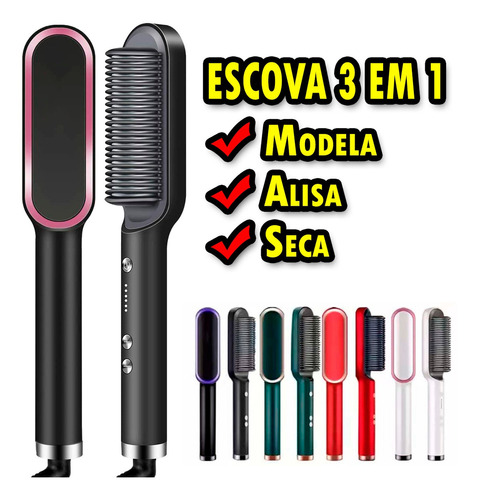 Escova Alisadora De Cabelo, 3 Em 1, Pente Elétrico Cerâmico 110v/220v