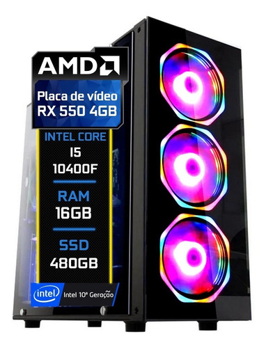 Pc Gamer Fácil Intel I5 10400f 16gb Rx 550 4gb Ssd 480gb