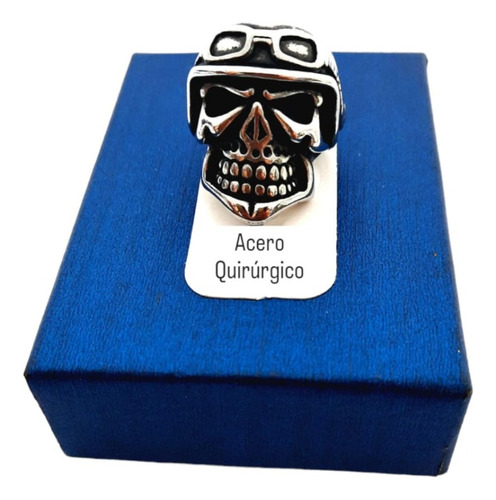 Anillo Aviador Calavera Con Volumen Acero Quirúrgico