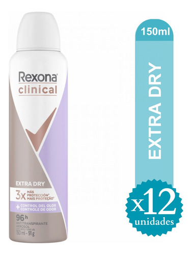 Pack Desodorante Rexona W Clinical Extra Dry 150ml X12u - Ma