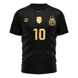 Camiseta 3 Estrellas Diseño-negra 10 Messi Dorada