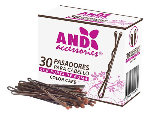 Pasadores Para Cabello Cafés Caja De 30 Pzs Goma En Puntas