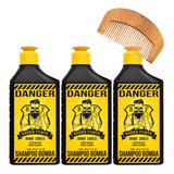 3 Barba Forte Danger Shampoo Bomba Crescimento 250ml + Pente