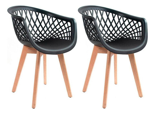 Kit 2 Cadeira Jantar Web Pé Wood Estrutura Madeira Maciça Cor Do Assento Preto