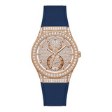 Reloj Guess Gw0439l4 Mujer Cuarzo Multifuncion Color De La Malla Azul Color Del Bisel Azul/oro Rosa Color Del Fondo Dorado