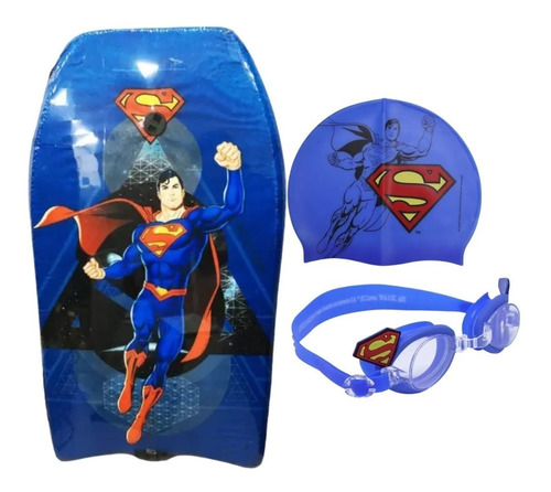 Prancha Infantil Junior + Touca + Óculos Super Man Aquaman