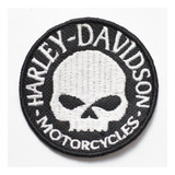 Patch Bordado Harley Davidson Skull Branco Hdm025l080a080