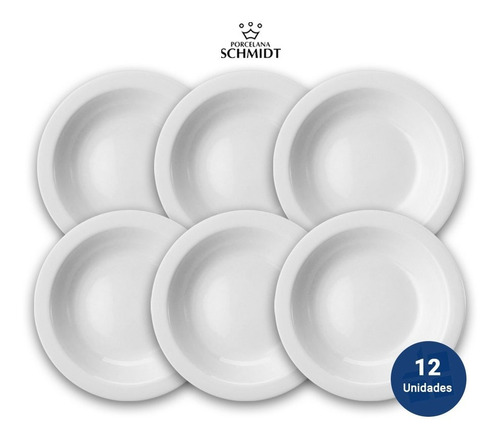 Juego Set X 12 Plato Hondo Porcelana Schmidt 21 Cm