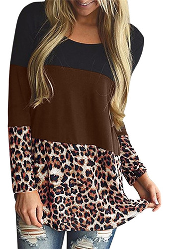 Camiseta Feminina De Manga Comprida Com Estampa De Leopardo