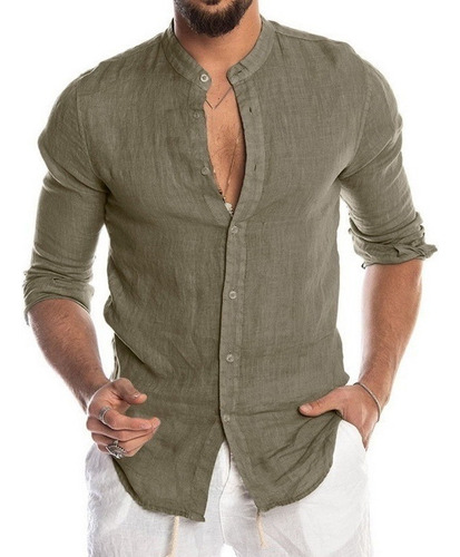 Camisa De Algodón Y Lino Para Hombre, Camiseta Suelta De Man