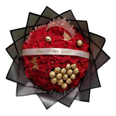 Ramo De 50 Rosas Eternas Con Chocolates Y Corona | Envío gratis