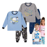 Kit 2 Conjuntos De Pijamas Infantil Para Menino 1 A 8 Anos