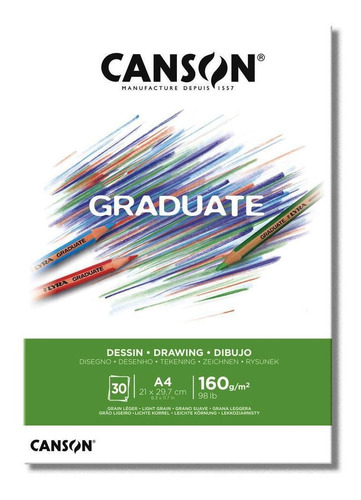 Bloque De Dibujo Canson Graduate A4, 160 G, 30 Hojas