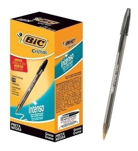 Lapicera Bic Cristal Intenso Gruesa Negra X12