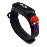 Relógio Infantil Led Touch  Vingadores E Personagens Cor Da Correia Preto Homem Aranha Cor Do Fundo Preto