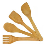 Set 4 Palas De Bambu Utensilios De Cocina  Espatula Cuchara