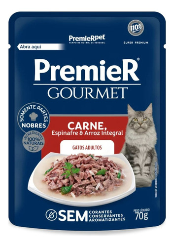 Premier Sache Gatos Carne Espinafre E Arroz Integral 70g