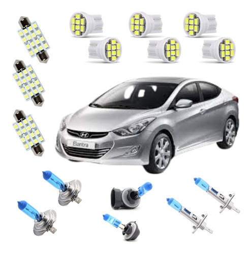 Kit Lâmpadas Super Branca Farol + Led Elantra 2011 2012 2013