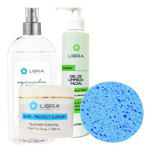 Kit Libra Agua Micelar + Gel Limpieza + Crema Facial + Espon