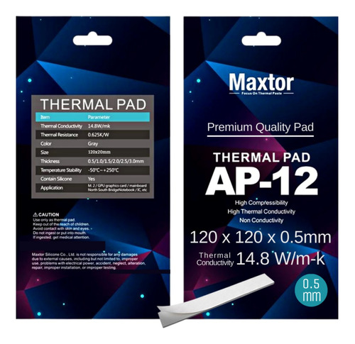 Pad Térmico Maxtor Ap-12 120x120x 0.5mm Rendimiento 14.8w/mk