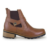 Bota Feminina Couro Tratorada Moda Casual Pegada Conforto