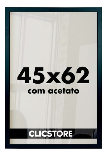 Moldura 42x62 Quadro Decorativo Acetato Poster Foto Corredor Cor Preto Liso