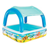 Pileta Inflable Para Niños 147x147x112 Premium Incluye Techo Color Agua