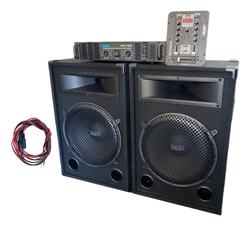 Combo Audio 2 Bafle 15 + Potencia + Mixer 2 Canales Bt Y Usb