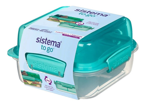 Recipiente Sistema To Go Cuadrado Con Divisiones 1,24lts Color Verde Claro