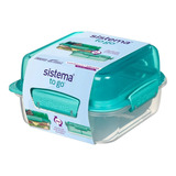 Recipiente Sistema To Go Cuadrado Con Divisiones 1,24lts Color Verde Claro