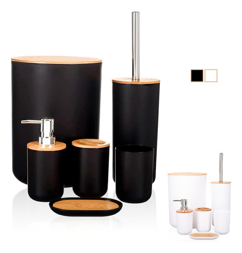 Kit Banheiro Conjunto Completo Lixeira 6 Peças Bambu Lavabo