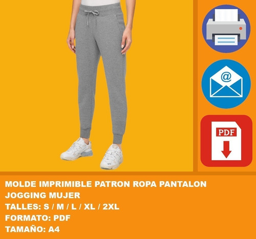 Molde Imprimible Patron Ropa Pantalon Jogging Mujer 2x1