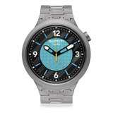 Reloj Swatch Frostbloom Sb07s116g Correa Gris Bisel Gris Fondo Gris