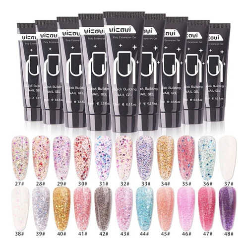 Polygel Acrigel Decoración Uñas Glitter Manicure Nails 10pz