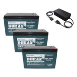 Kit 3 Bateria Duran 9ah 12v Alarme Energia Carregador 36v