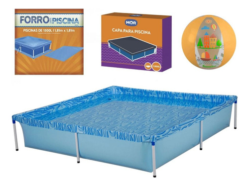 Kit Piscina 1500 Litros + Capa E Forro Mor + Bola Inflável