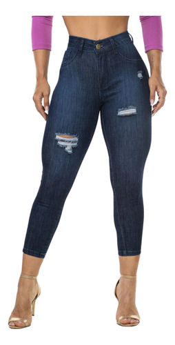 Calça Feminina Capri Curta Cintura Alta Jeans