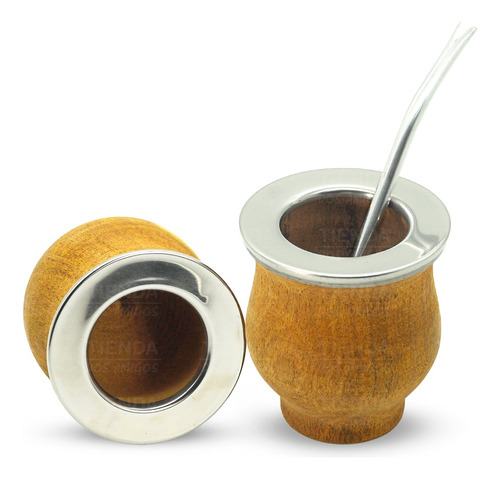 Mate De Madera Algarrobo Virola Acero Inoxidable + Bombilla