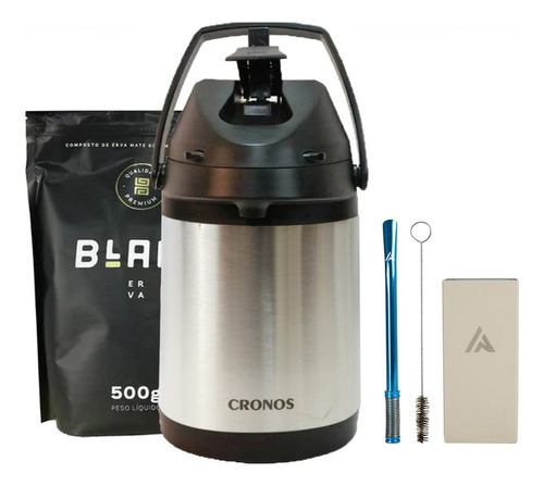 Kit Tereré Copo Quadrado Inox Garrafa Cronos Bomba Azul Bebê