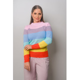 Blusa Tricot Trico Listrada Colorida Lançamento Inverno 2020