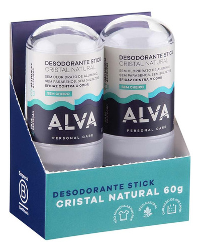 Kit Com 2 Desodorantes Alva Cristal Natural 60g
