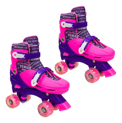 Patins Quad Luzes 4 Rodas Ajustável Tamanho 31/34 Infantil