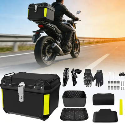 Caja para moto 45L Top case,Material ABS Maletero Trasero,Impermeable Resistente,Incluye respaldo forro rodilleras guantes etc Kit completo,Negro，Adecuado para el clima en cada escena | Meses sin interés