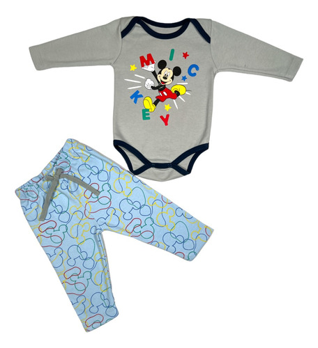 Conjunto Pañalero Y Pantalón Bebe Niño Mickey Mouse Disney
