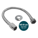 6 Engate Flexivel Mangueira 30cm Aço Inox Trançado 1/2 Kit