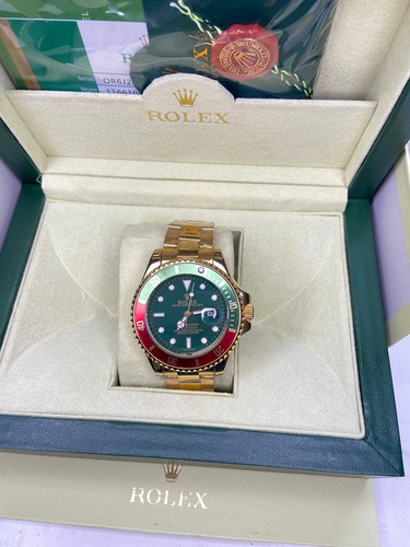 Relogio Submariner Rolex Dourado Com Verde Bisel M Com Caixa