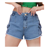 Shorts Jeans Cargo Bolso Lateral Menina Juvenil Feminina
