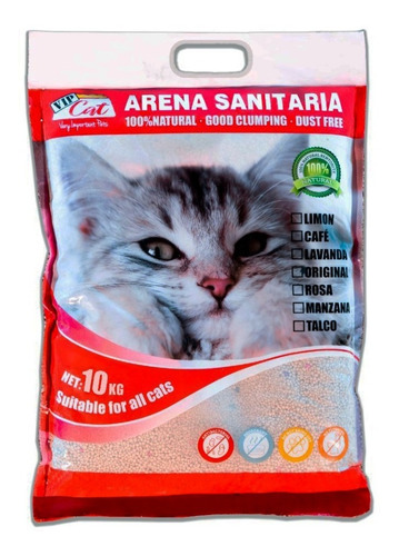 Arena Aglutinante Para Gatos Vip Cat 10 Kg X 10kg De Peso Neto